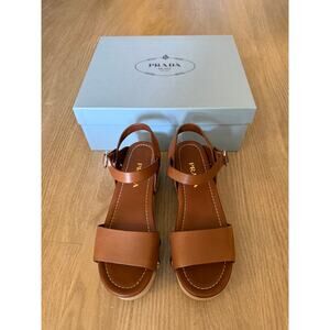 Prada Tan Leather Clog Sandals with Studs